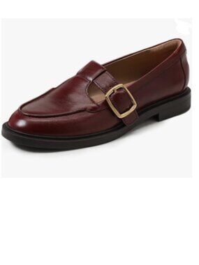 YDN Brown Low Heel Loafers Round Toe Chunky Heel Adjustable Buckled T-Strap Shoe